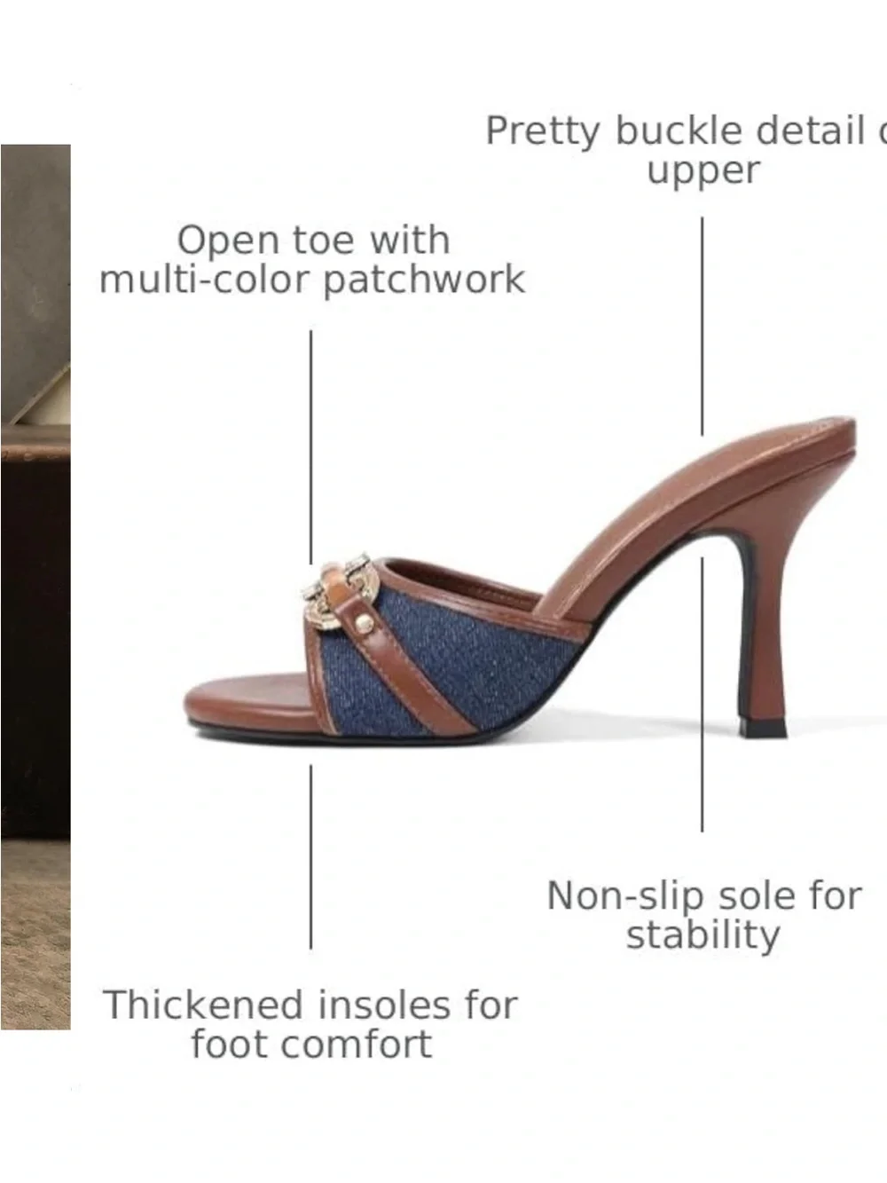 Stiletto Heeled Mules Open Toe Slip On Dress Shoes Comfortable Party
